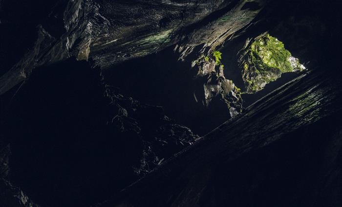 Looking up to daylight on a Corris Mine Explorers visit